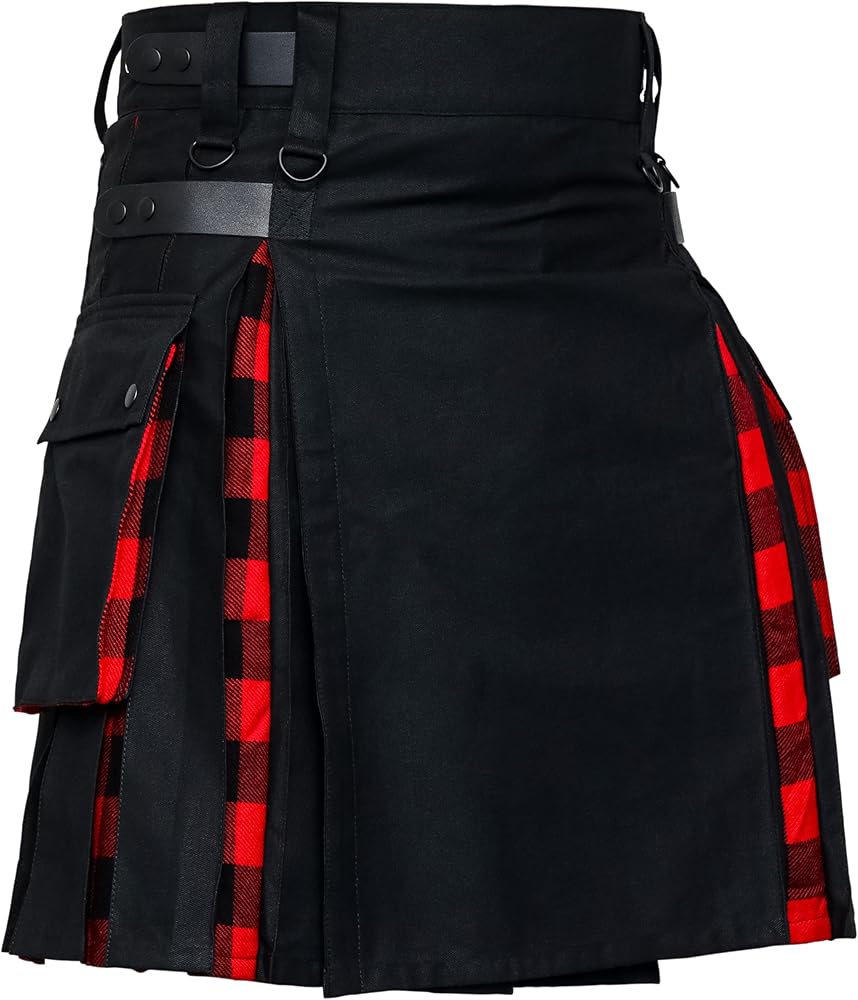 Hybrid Utility Kilt for Men-Men's Plus Size Kilts with Leather Straps & Large Cargo Pockets