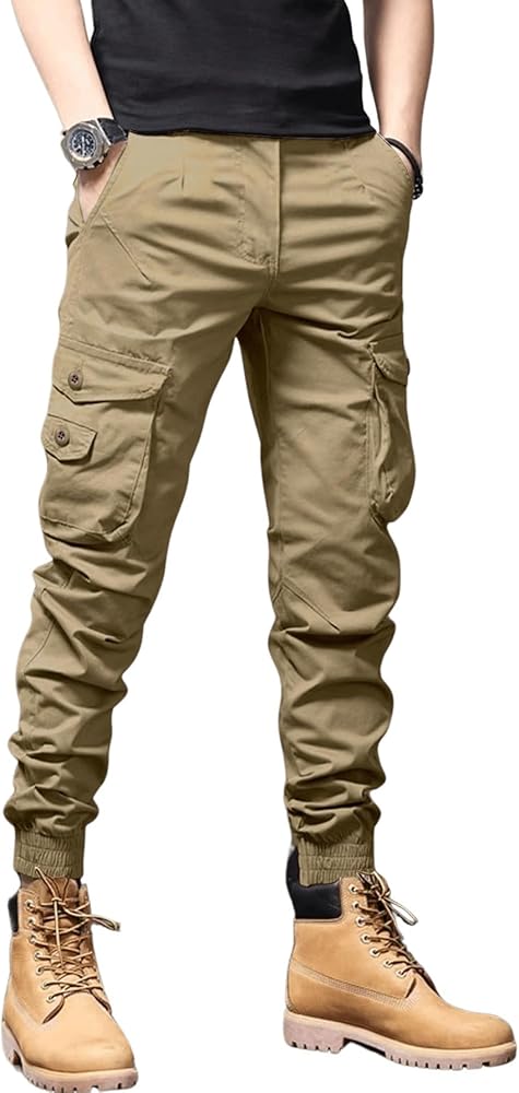 SHENHE Men's Casual Drawstring Cargo Pants Stacked Sweatpants Joggers with Pockets