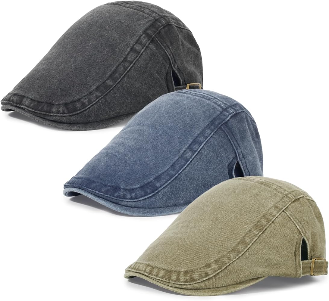 3Pcs Men's Newsboy Caps Washing Cotton Cooling Lightweight Scally Cap for Men Adjustable Flat Cap