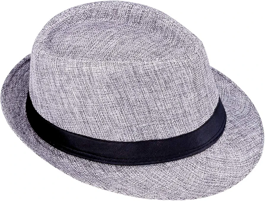 moonsix Classic Fedoras Hats Short Brim Panama Jazz Hat Straw Hat Cap for Men Women Costume Accessories,Dark Grey