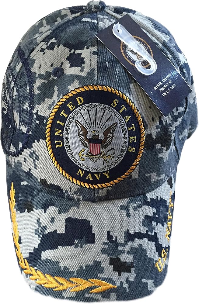 US Navy Digital Blue Camo NPC Logo w/ Shadow Military Baseball Style Hat Cap (Camouflage)