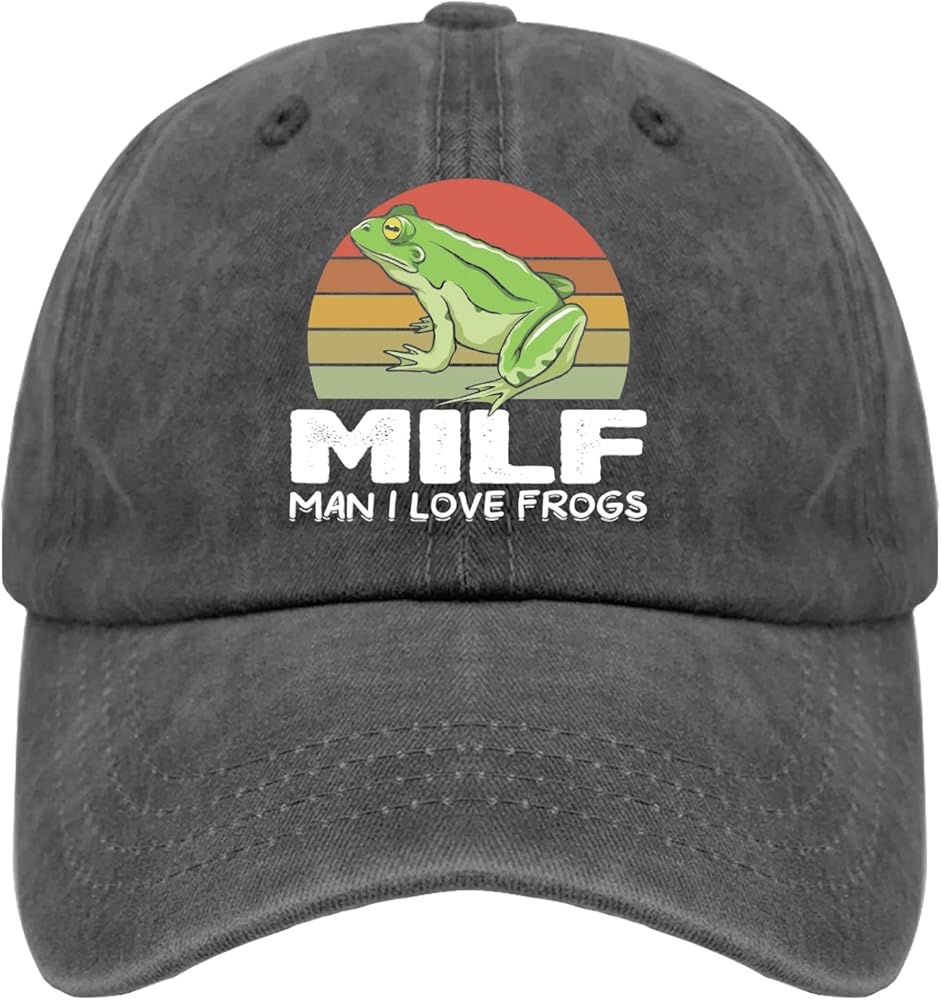 Milf Man i Love Frogs Cap 80s Hat Pigment Black Fishing Hat Gifts for Women