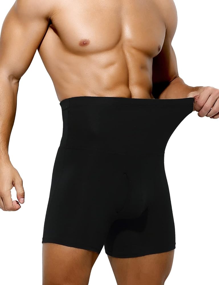 Arjen Kroos Men's Slimming Boxers High Waisted Compression Shapewear Underwear Tummy Control Boxer Briefs with Open Fly