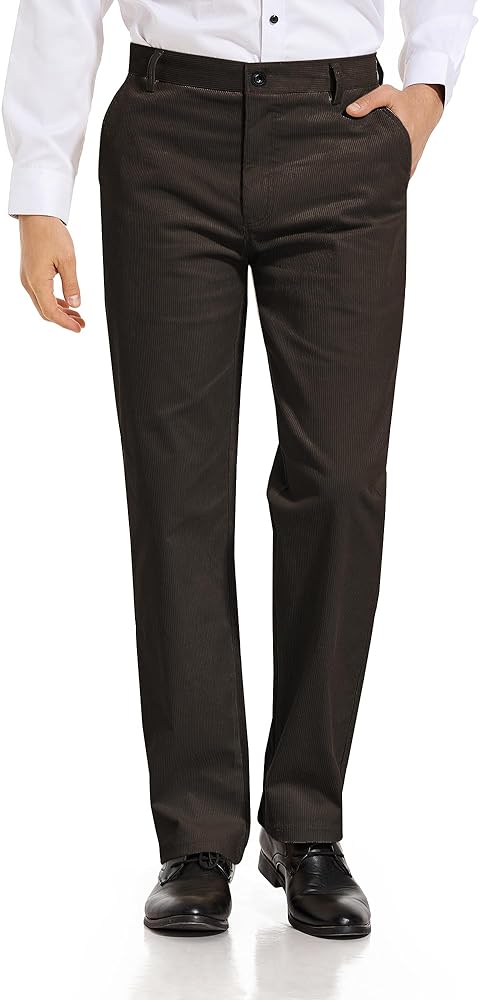 Alimens & Gentle Men's Corduroy Pant Straight Fit Flat-Front Casual Chino Pants