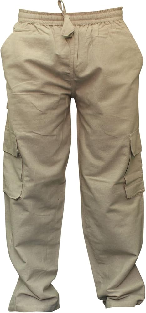 Shopoholic Fashion Mens Plain Hemp Hippie Combat Trousers