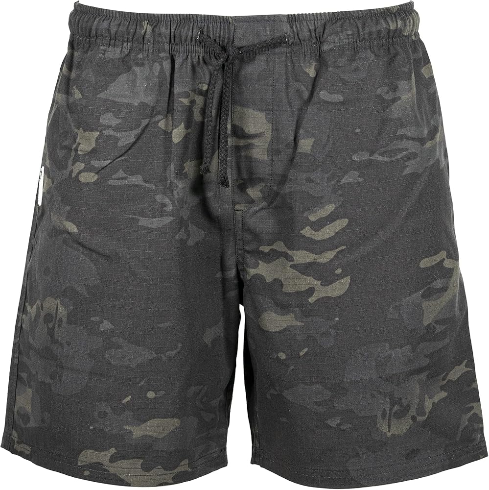 Men's Casual Shorts 6-inch Drawstring Elastic Waist Tactical Camo Short Outdoor