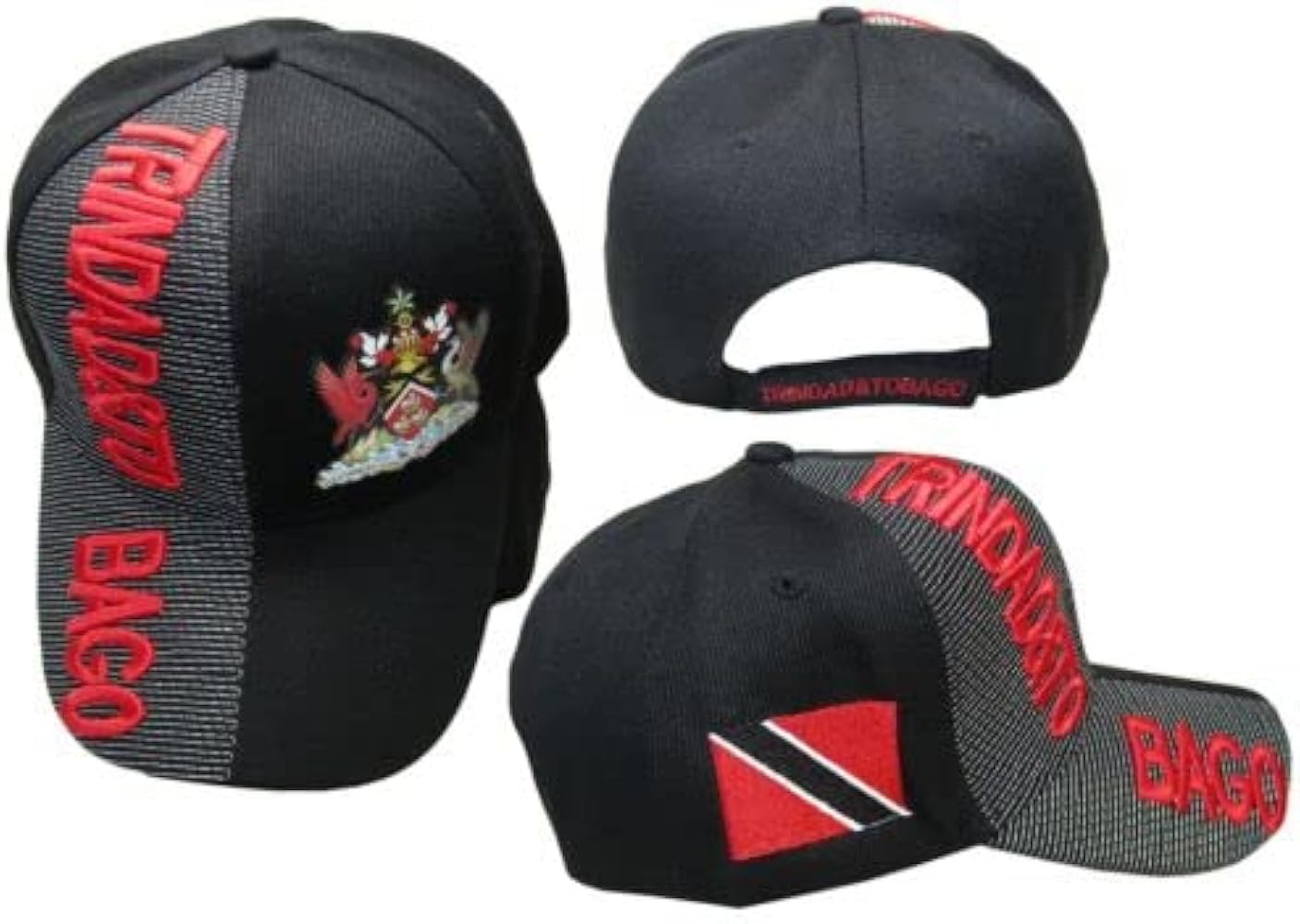 Trinidad & Tobago Country Black Red Letters Patch On Side Embroidered Hat Cap