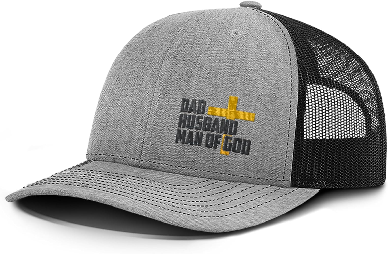 Dad Husband Man of God Cross Christian Trucker Hat - Adjustable Fit Snapback Hat - Breathable Mesh Side for Casual Wear