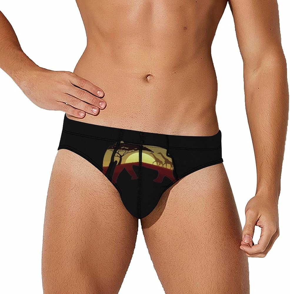 African Wild Giraffe Elephant Breathable Mens Underwear Soft Briefs Lightweight Low Rise Panties