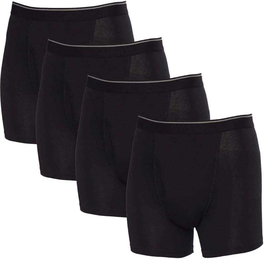 Kirkland Signature Men's Boxer Brief Pima Cotton 4 Pack (Large, Black)