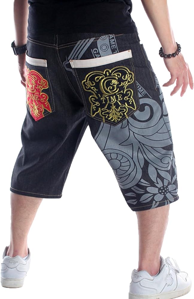 Men's Vintage Baggy Jeans Shorts Hip Hop Style Loose Fit Dance Skateboard Straight Denim Shorts