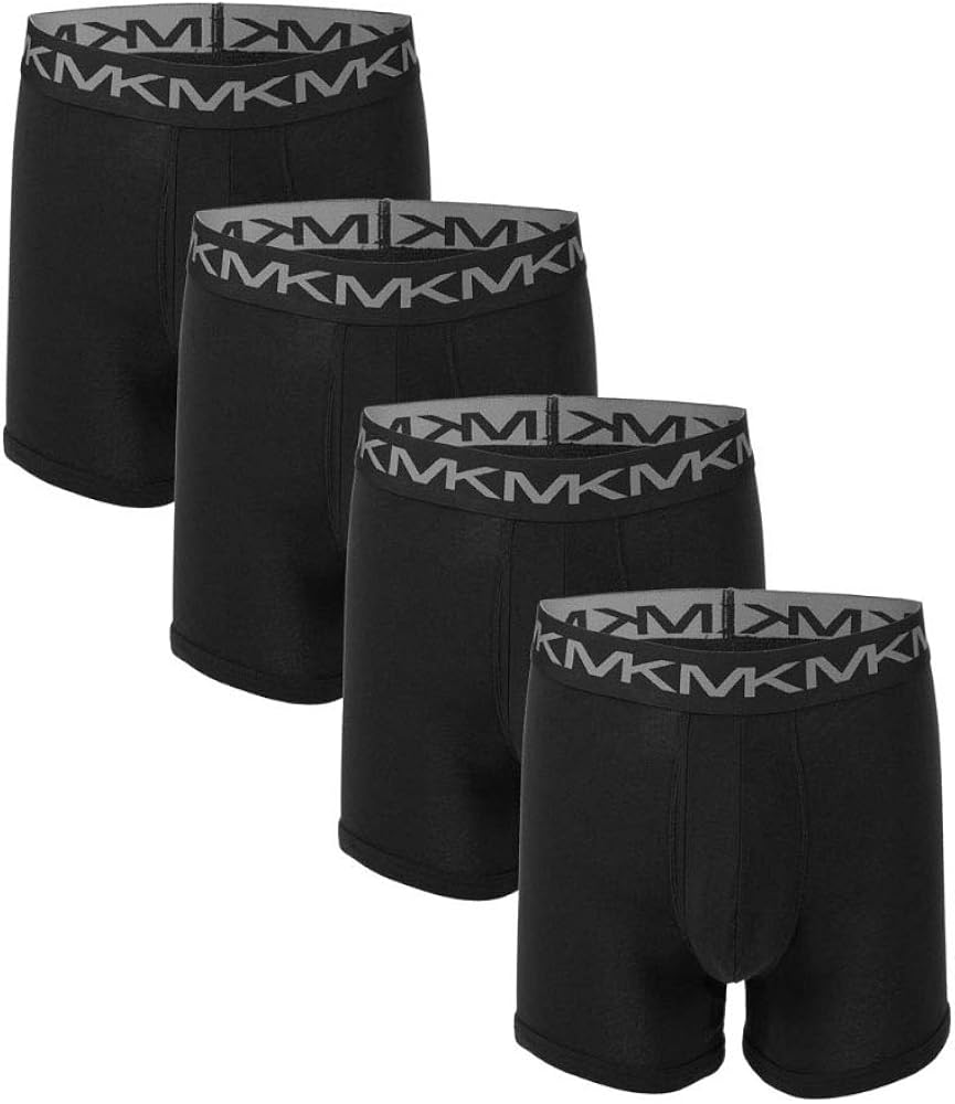 Michael Kors Men`s Performance Cotton Boxer Briefs 4 Pack (Black(RR1X001)/Grey, Small)