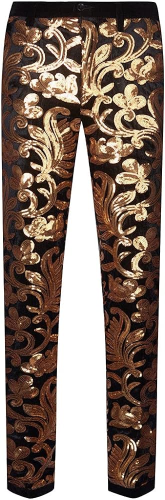 Men Fashion Floral Shiny Sequins Velvet Pants