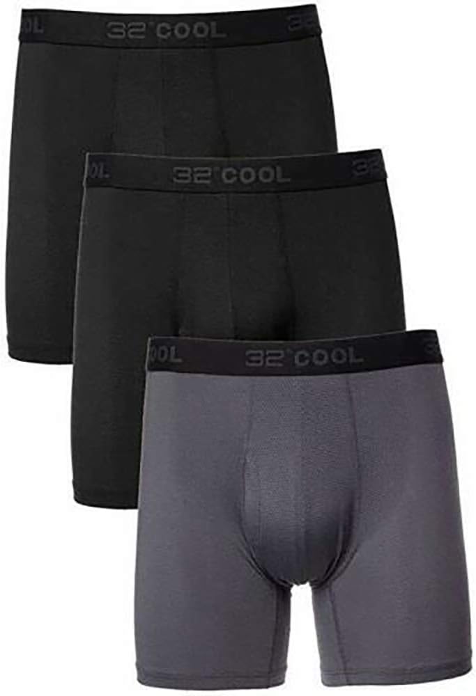 32 DEGREES Cool Men's Boxer Briefs 3Pk Black/Charcoal/Black