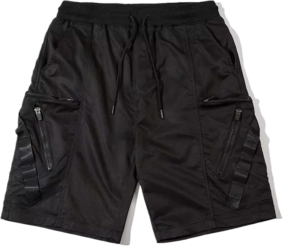 Summer Tactical Shorts Multi Pocket Cargo Short Pant Loose Streetwear Elastic Waist Shorts Black