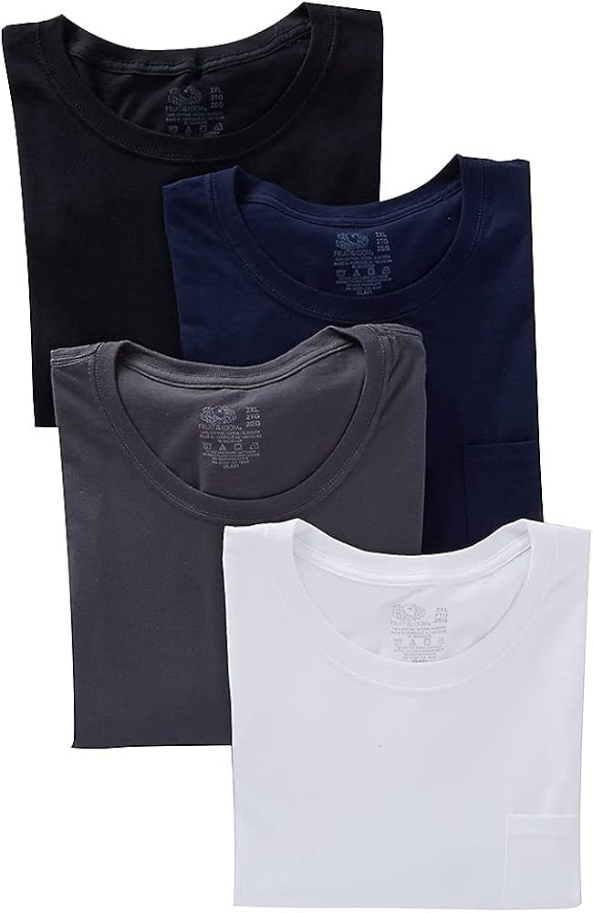 Fruit of The Loom Men's Pocket Crew Neck T-Shirt (Pack of, Black, Size XX-Large