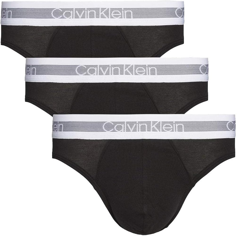 Calvin Klein Men`s Cotton Stretch Cooling Hip Briefs 3 Pack (Black(NB2142-001)/White, X-Large)