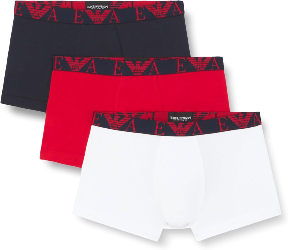 Emporio Armani Men's Bold Monogram 3-Pack Trunk, Marine/Lacq Red/​White