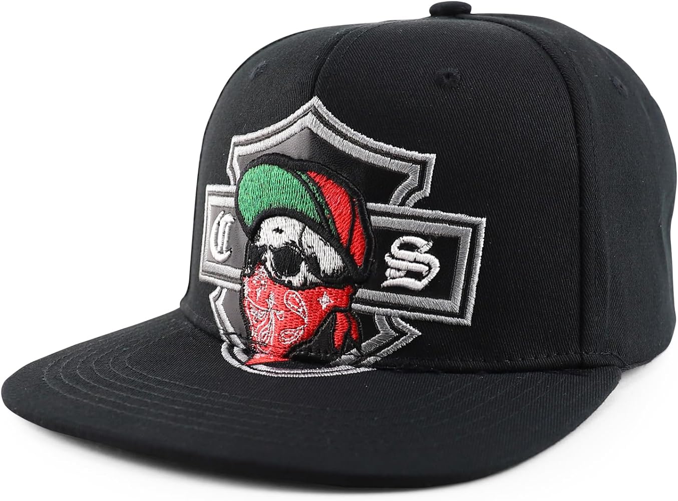 Trendy Apparel Shop Chicano Skull with Bandana Embroidered Flatbill Snapback Cap