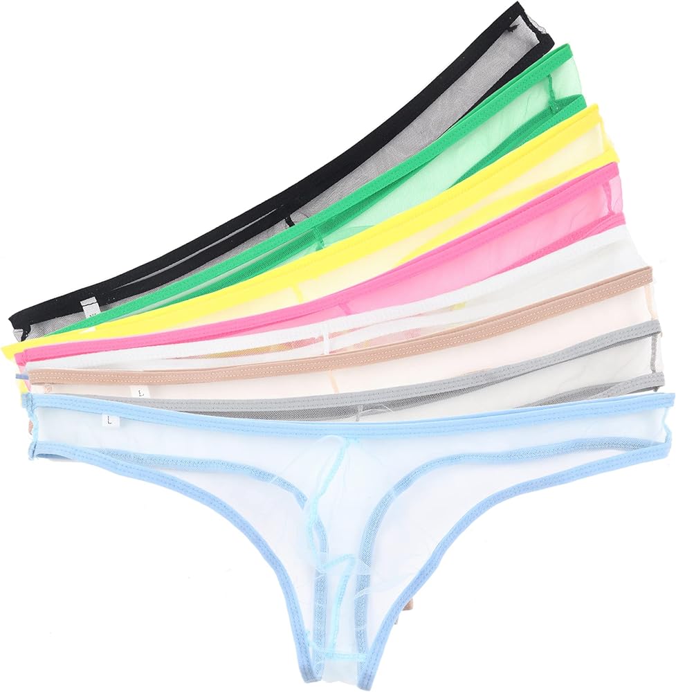 YUFEIDA Sexy Men's Lingerie Thongs Underwear Low Rise Sheer Briefs Panties Pack of 8