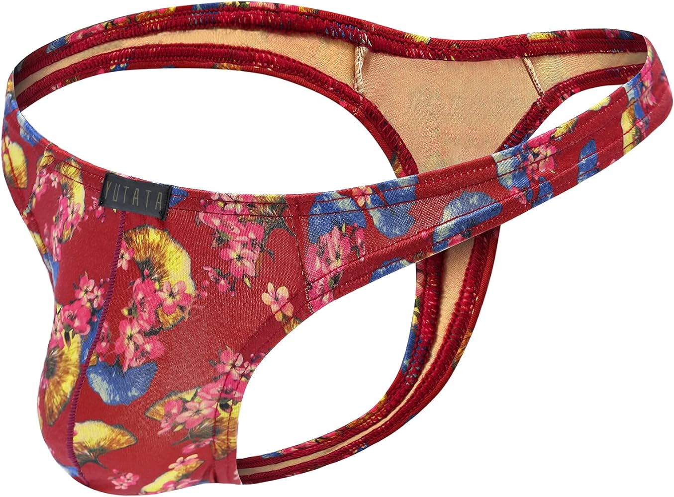 Casey Kevin Men's Thongs Underwear Sexy G String Floral Printed Swimwear Red