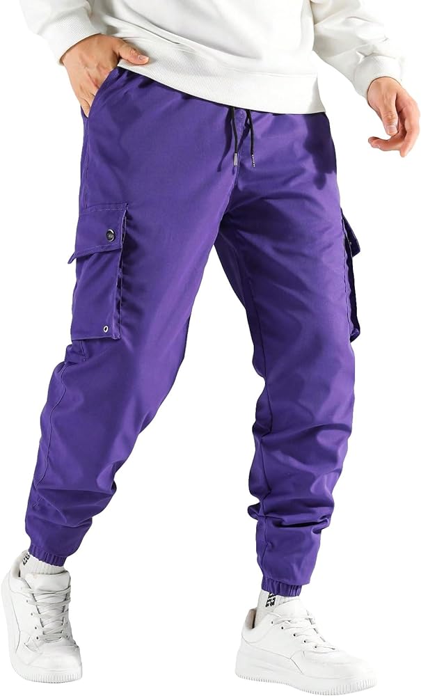 OYOANGLE Men's Drawstring Waist Cargo Pants Streetwear Flap Pocket Jogger Trousers