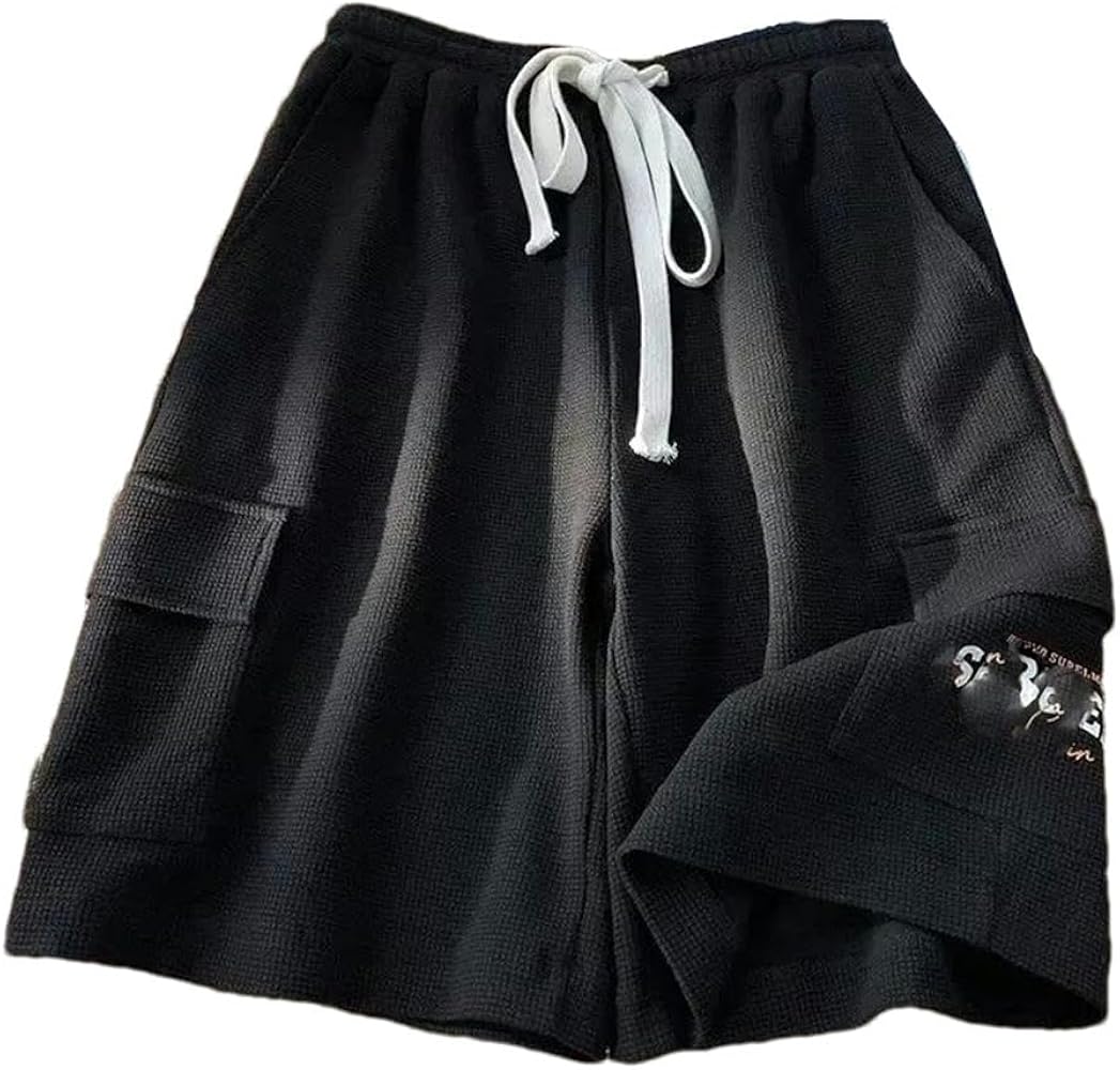 Men Cargo Shorts Summer Vintage Streetwear Wide Leg Straight Casual Drawstring Sports Pants