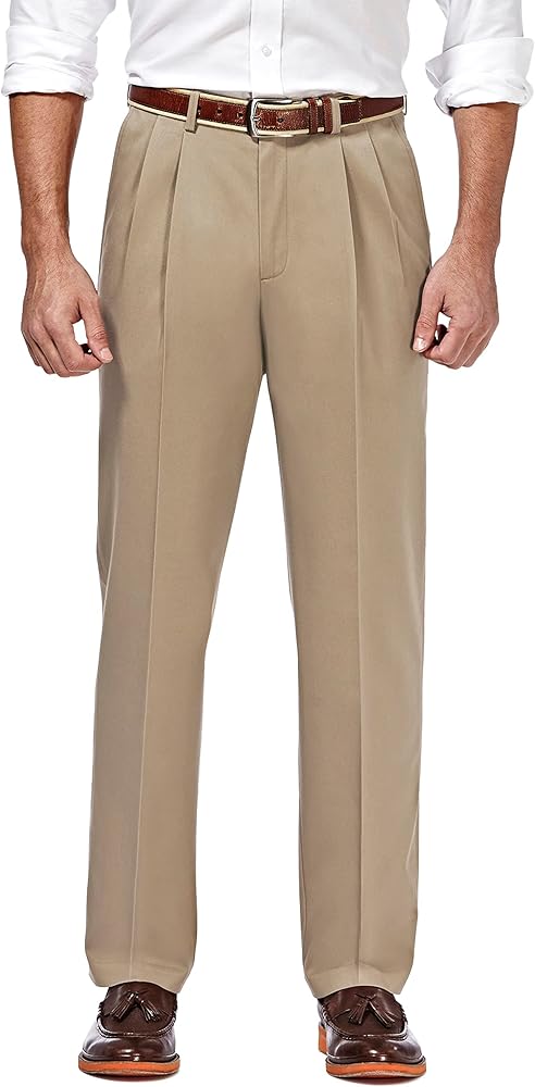 Haggar Mens Premium No Iron Khaki Classic Fit Pleat Front Regular and Big & Tall Sizes